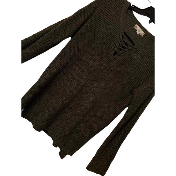 Pink Rose Dark Green Ribbed Knit Sweater Medium Soft 100% Acrylic CottageCore - Picture 3 of 12